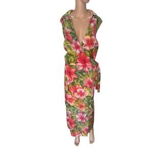 Sag Harbor Floral Wrap Midi Dress - Green and Pink